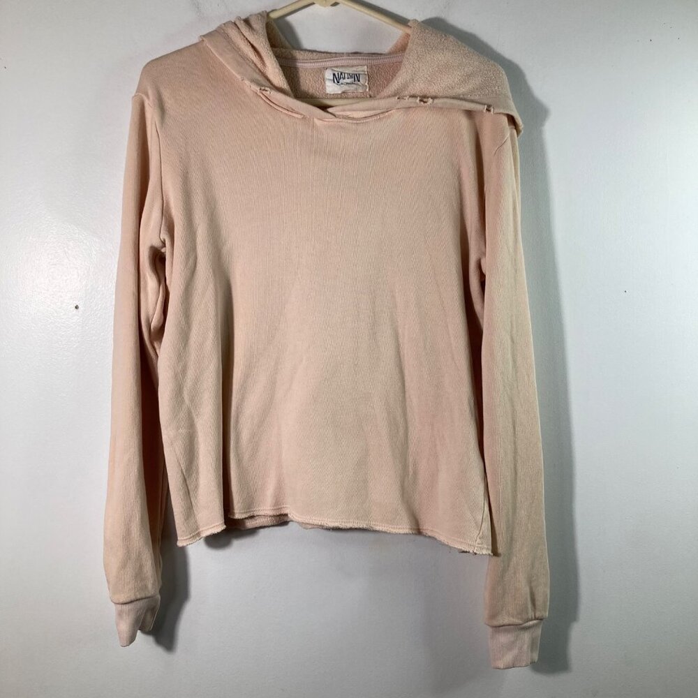 Womens Nation LTD Distressed Hoodie Sweatshirt Peach S Cotton Lighter‎ Weight